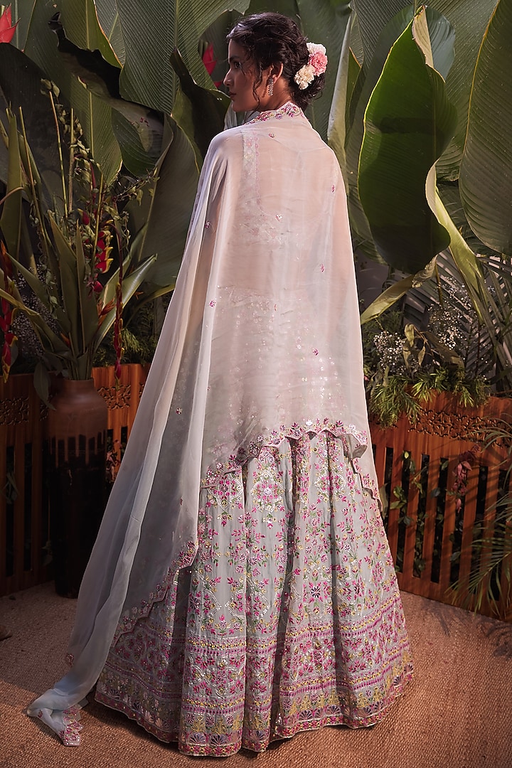 Blue Applique Embroidered Wedding Lehenga Set by Aneesh Agarwaal at Pernia's Pop Up Shop