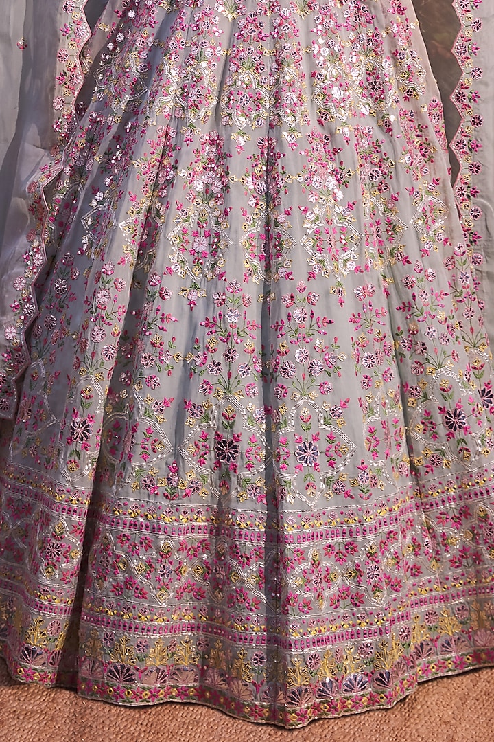 Blue Applique Embroidered Wedding Lehenga Set by Aneesh Agarwaal at Pernia's Pop Up Shop