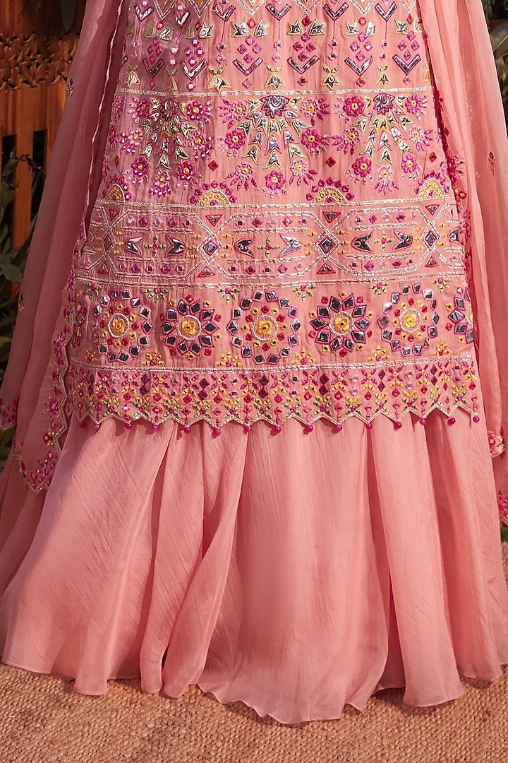 Pink Organza Embroidered Jacket Set by Aneesh Agarwaal at Pernia's Pop Up Shop