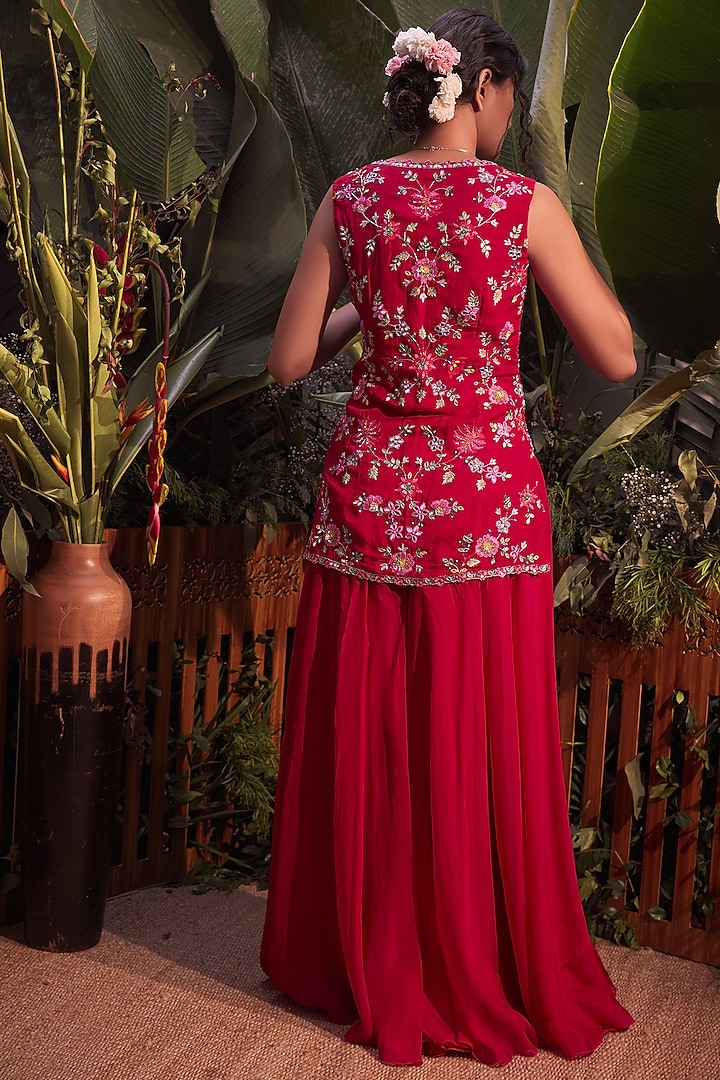 Red Organza Wedding Sharara Set by Aneesh Agarwaal PRET at Pernia's Pop Up Shop