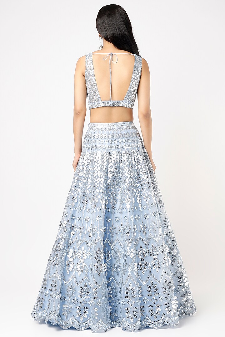 Greyish Blue Embroidered Bridal Lehenga Set by Aneesh Agarwaal at Pernia's Pop Up Shop