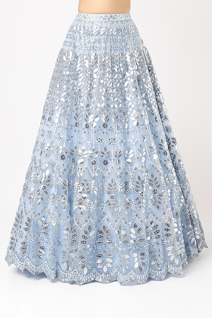 Greyish Blue Embroidered Bridal Lehenga Set by Aneesh Agarwaal at Pernia's Pop Up Shop