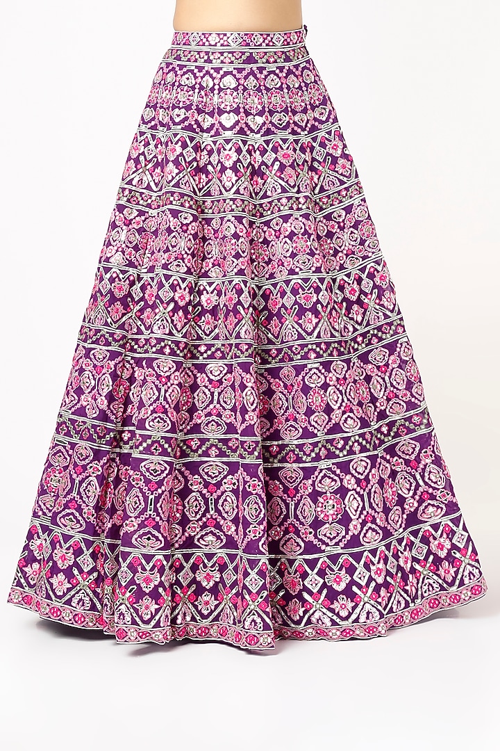 Purple-Magenta Embroidered Wedding Lehenga Set by Aneesh Agarwaal at Pernia's Pop Up Shop