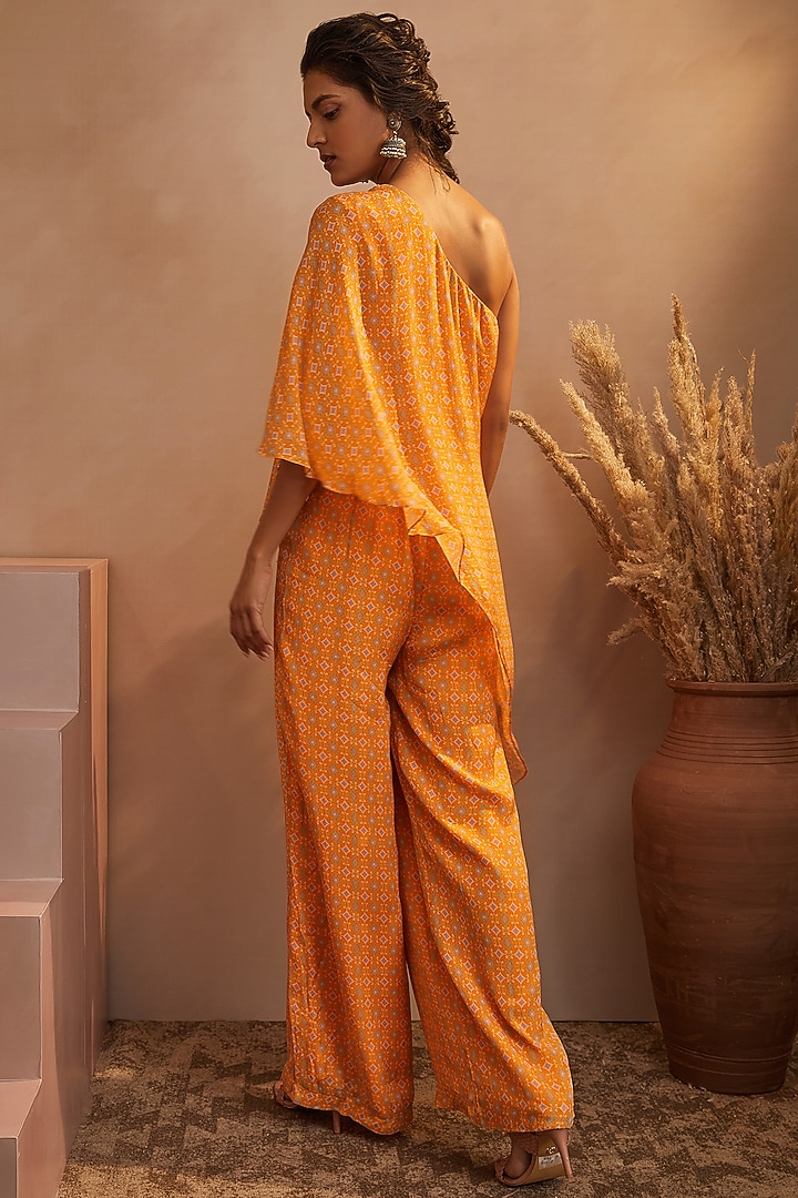 Mustard Hand Embroidered One-Shoulder Jumpsuit by Aneesh Agarwaal PRET at Pernia's Pop Up Shop