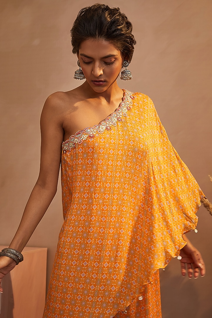 Mustard Hand Embroidered One-Shoulder Jumpsuit by Aneesh Agarwaal PRET at Pernia's Pop Up Shop