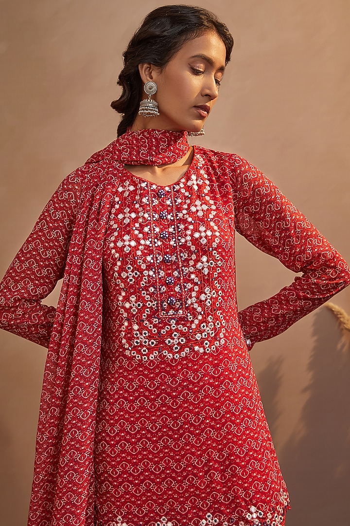 Dull Red Georgette Wedding Sharara Set by Aneesh Agarwaal PRET at Pernia's Pop Up Shop