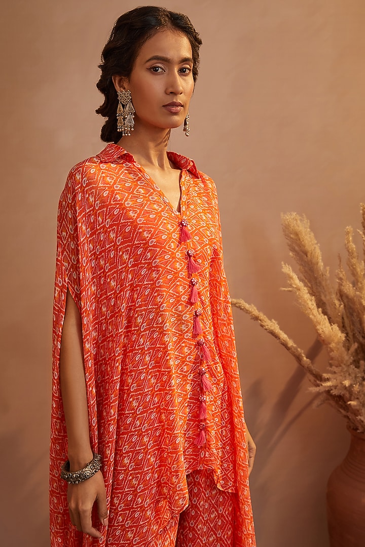 Orange Printed Kaftan Set by Aneesh Agarwaal PRET at Pernia's Pop Up Shop