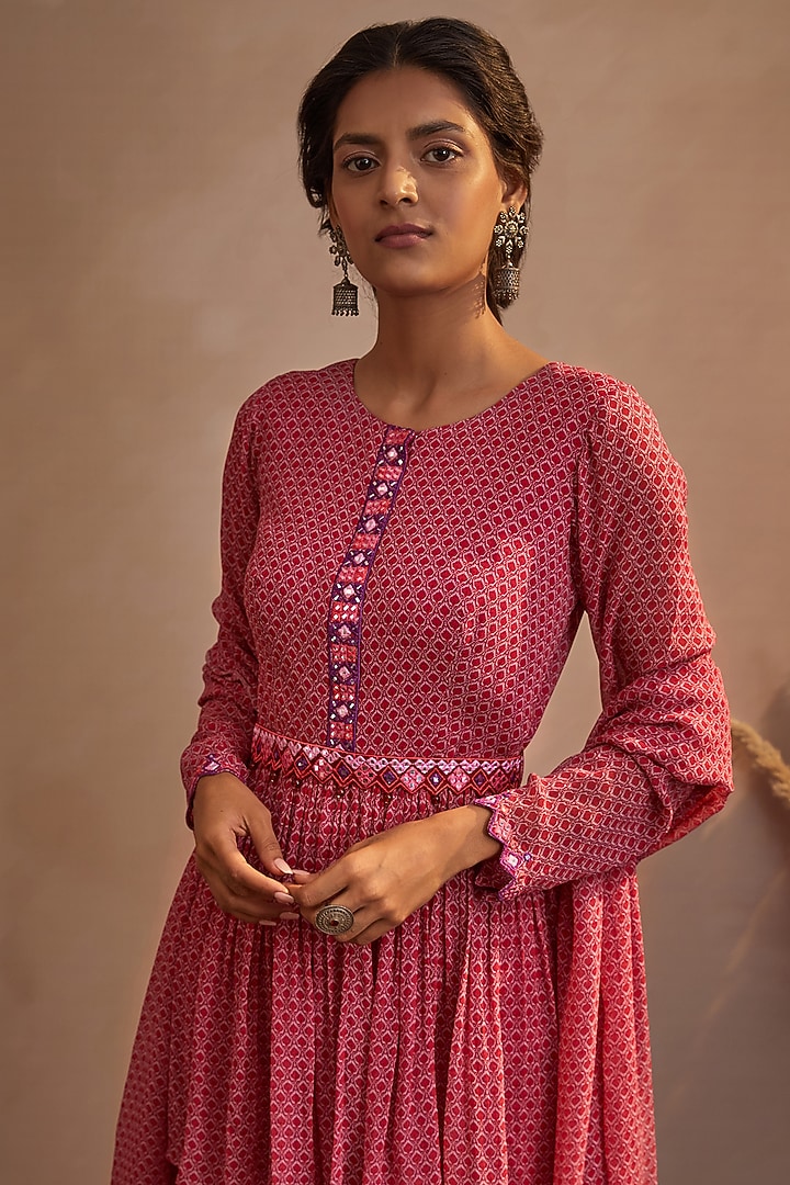 Dusty Red Georgette Wedding Sharara Set by Aneesh Agarwaal PRET at Pernia's Pop Up Shop