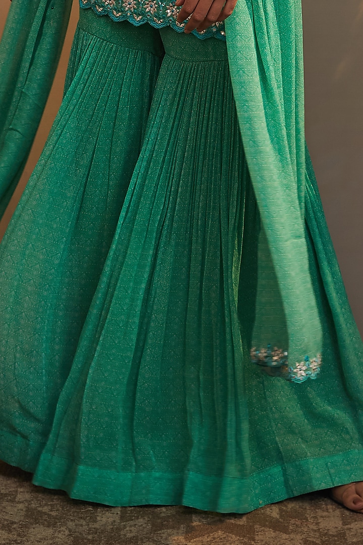 Emerald Green Georgette Wedding Sharara Set by Aneesh Agarwaal PRET at Pernia's Pop Up Shop