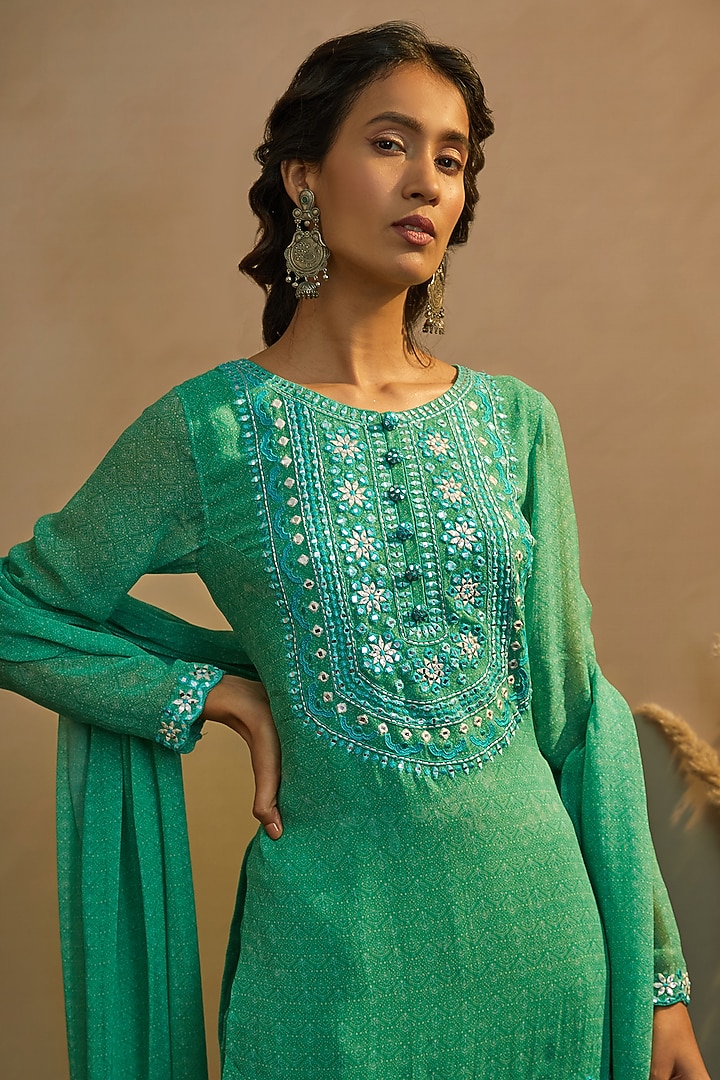 Emerald Green Georgette Wedding Sharara Set by Aneesh Agarwaal PRET at Pernia's Pop Up Shop