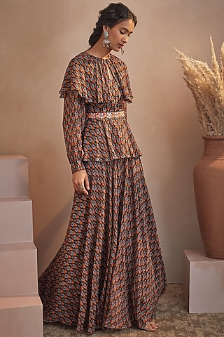 Black Georgette Flared Sharara Set by Aneesh Agarwaal PRET