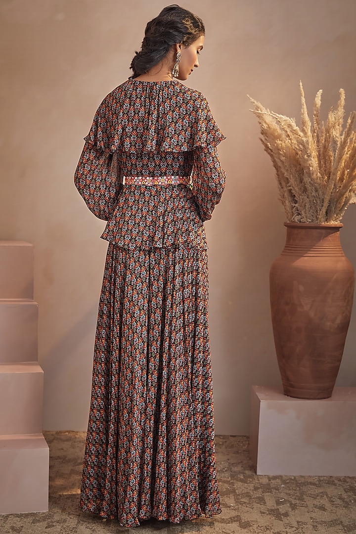 Black Georgette Flared Wedding Sharara Set by Aneesh Agarwaal PRET at Pernia's Pop Up Shop