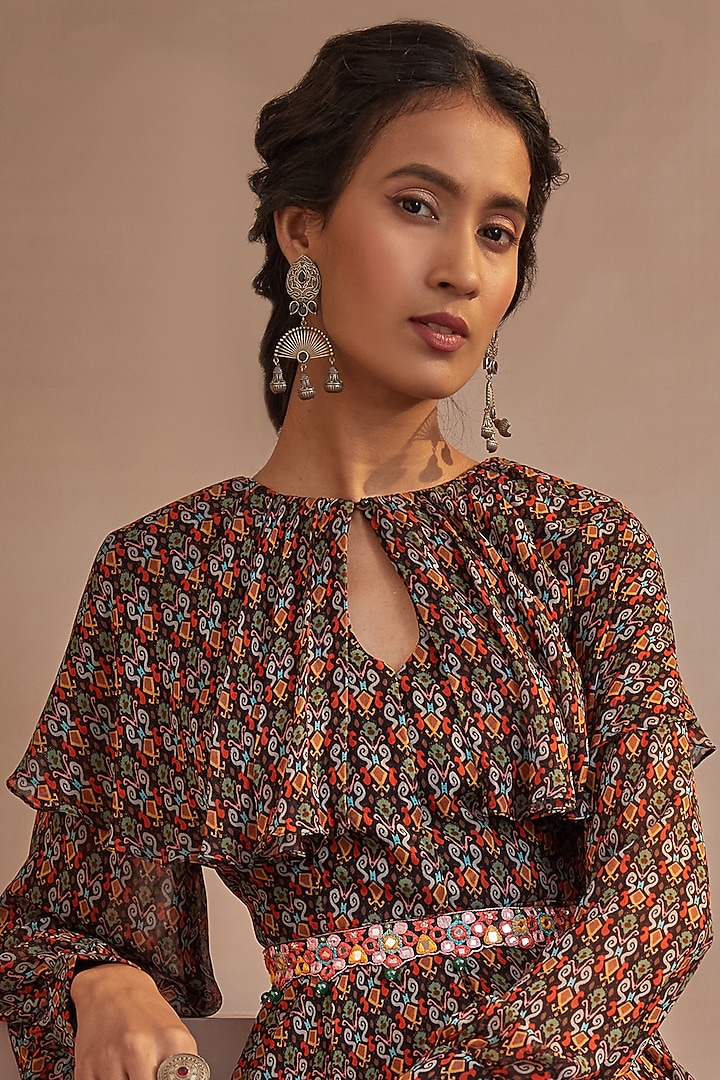Black Georgette Flared Wedding Sharara Set by Aneesh Agarwaal PRET at Pernia's Pop Up Shop
