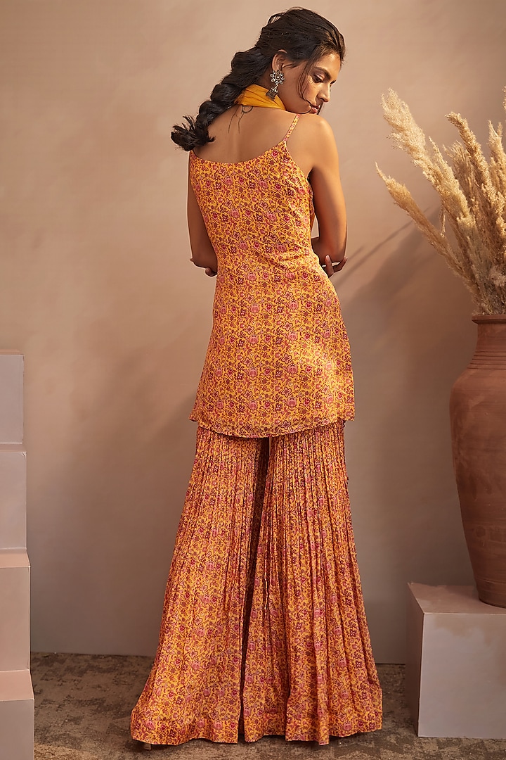 Mango Yellow Chinon Chiffon Wedding Sharara Set by Aneesh Agarwaal PRET at Pernia's Pop Up Shop