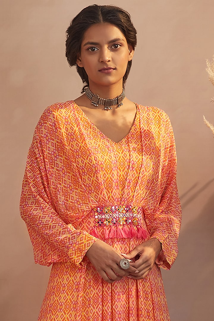 Mango Yellow Printed Kaftan Cocktail Dress by Aneesh Agarwaal PRET at Pernia's Pop Up Shop