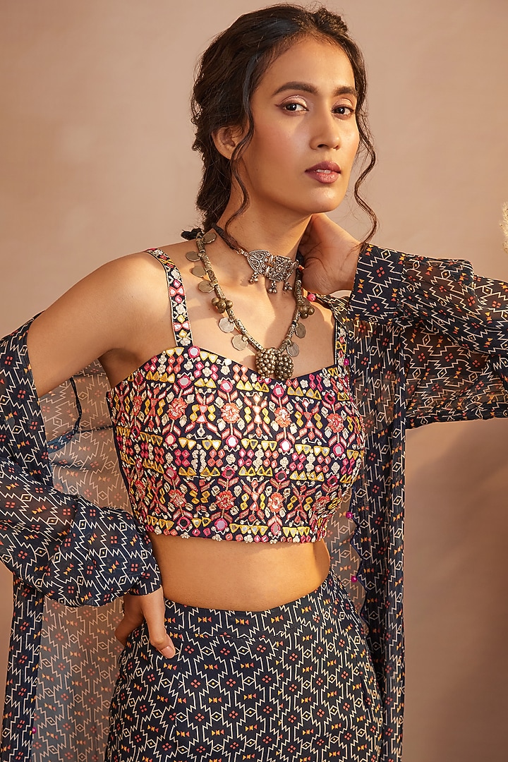 Black Georgette Three-Layered Wedding Sharara Set by Aneesh Agarwaal PRET at Pernia's Pop Up Shop