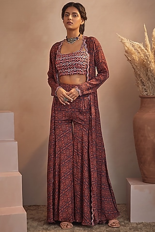 Brownish-Purple Printed Sharara Set by Aneesh Agarwaal PRET