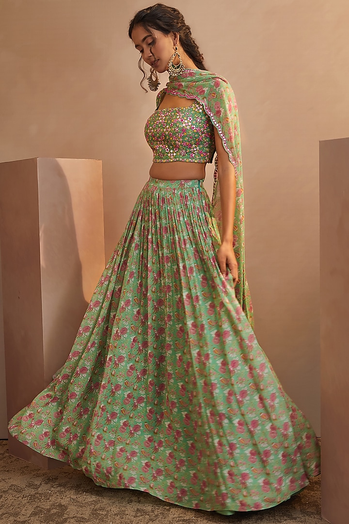 Parrot Green Printed Skirt Set by Aneesh Agarwaal PRET at Pernia's Pop Up Shop