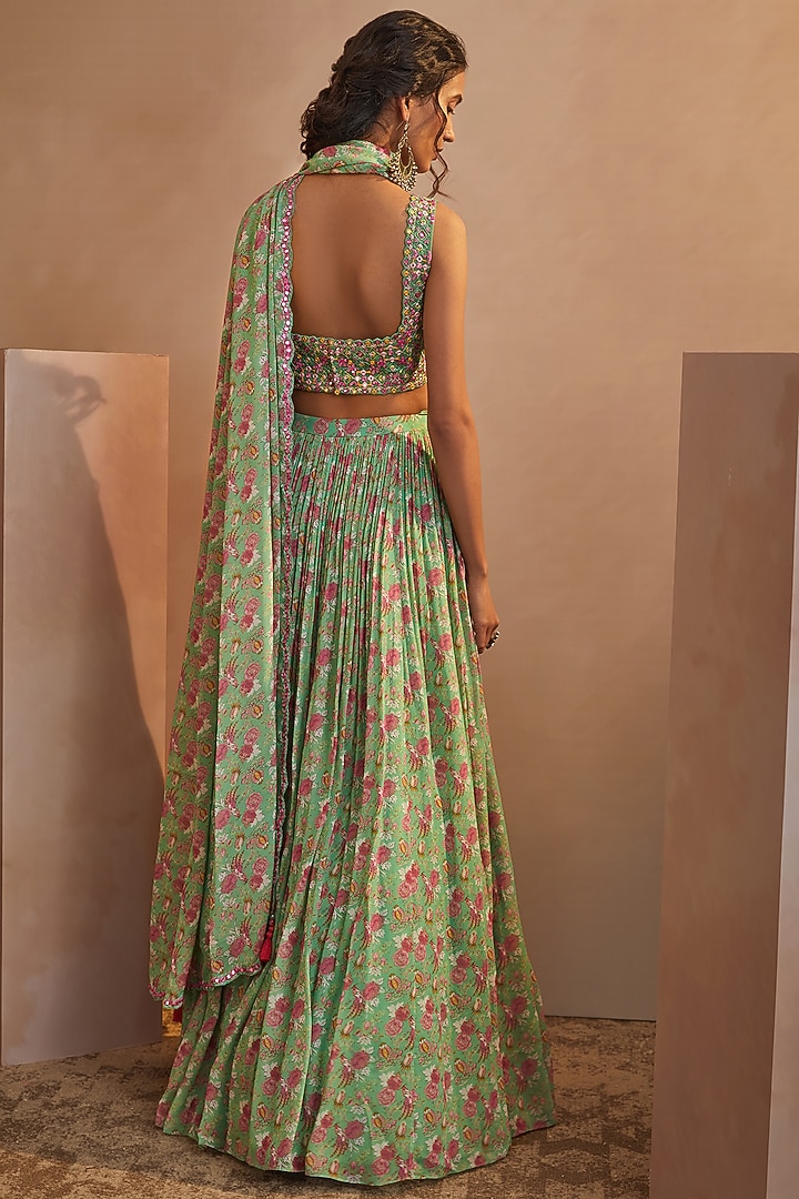 Parrot Green Printed Skirt Set by Aneesh Agarwaal PRET at Pernia's Pop Up Shop