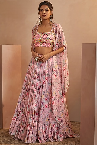 Blush Pink Printed Skirt Set by Aneesh Agarwaal PRET
