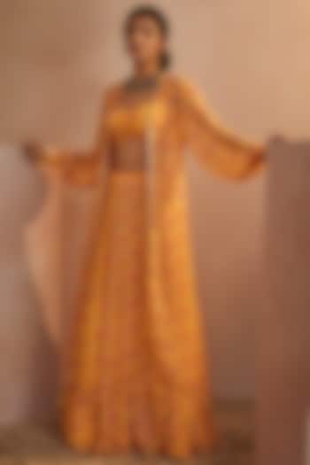 Mango Yellow Printed Skirt Set by Aneesh Agarwaal PRET