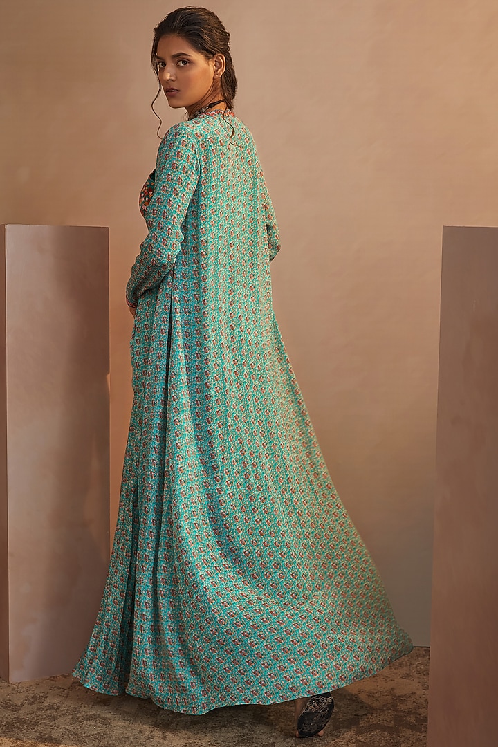 Dull Teal Chinon Chiffon Wedding Sharara Set by Aneesh Agarwaal PRET at Pernia's Pop Up Shop