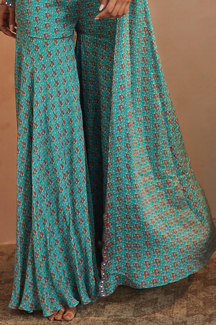 Dull Teal Chinon Chiffon Wedding Sharara Set by Aneesh Agarwaal PRET at Pernia's Pop Up Shop