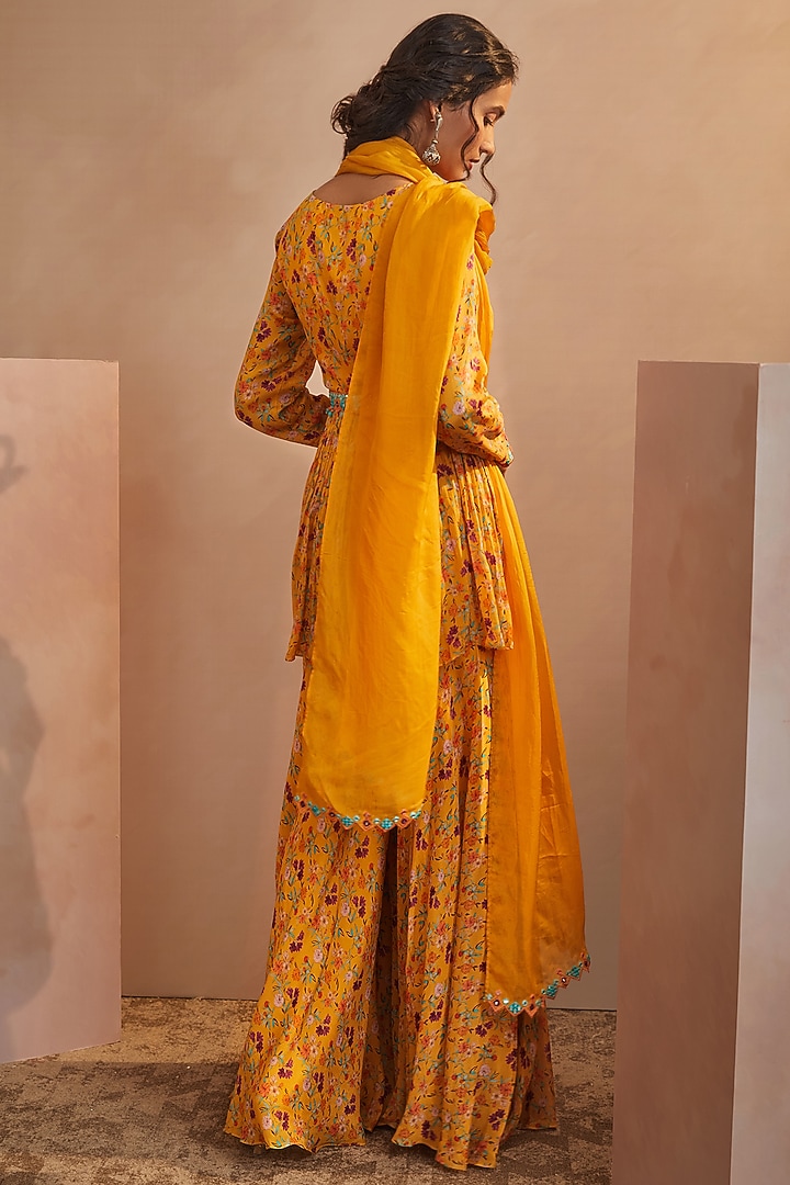 Mango Yellow Wedding Sharara Set In Chinon Chiffon by Aneesh Agarwaal PRET at Pernia's Pop Up Shop