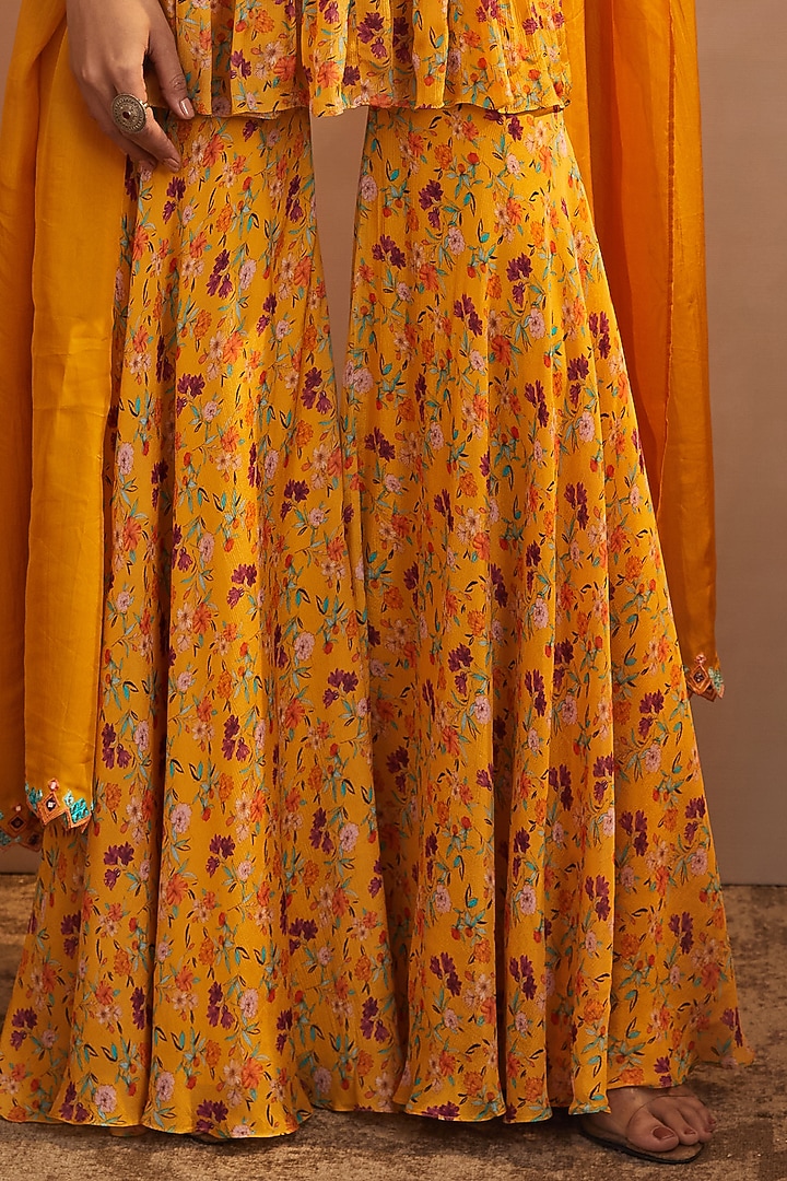 Mango Yellow Wedding Sharara Set In Chinon Chiffon by Aneesh Agarwaal PRET at Pernia's Pop Up Shop