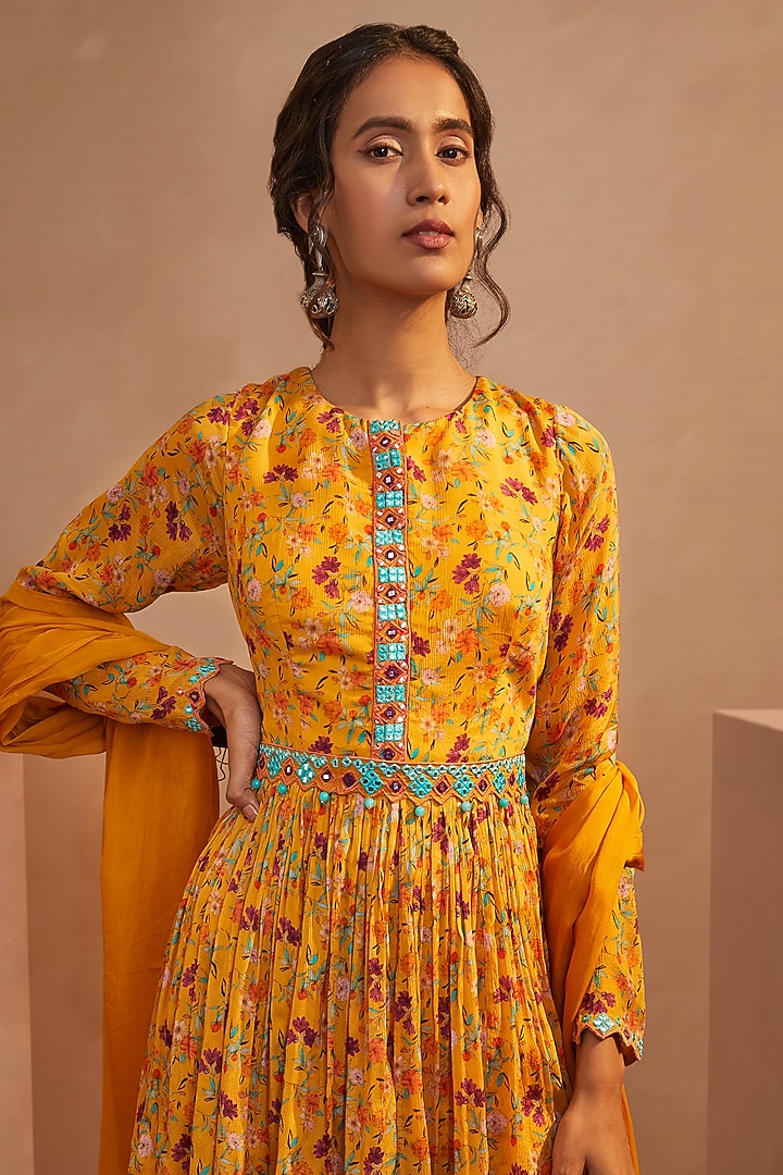 Mango Yellow Wedding Sharara Set In Chinon Chiffon by Aneesh Agarwaal PRET at Pernia's Pop Up Shop
