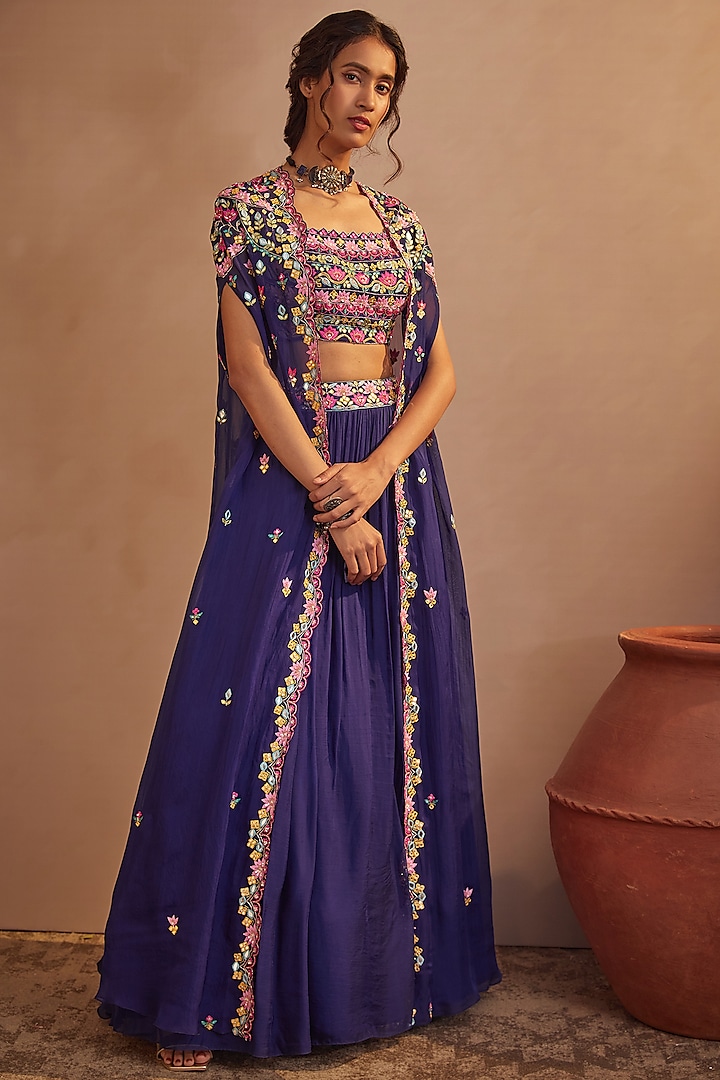 Purple Soft Organza Skirt Set by Aneesh Agarwaal PRET