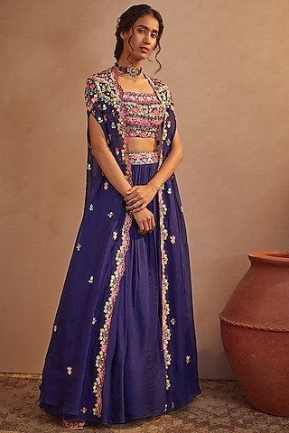 Purple Soft Organza Skirt Set by Aneesh Agarwaal PRET