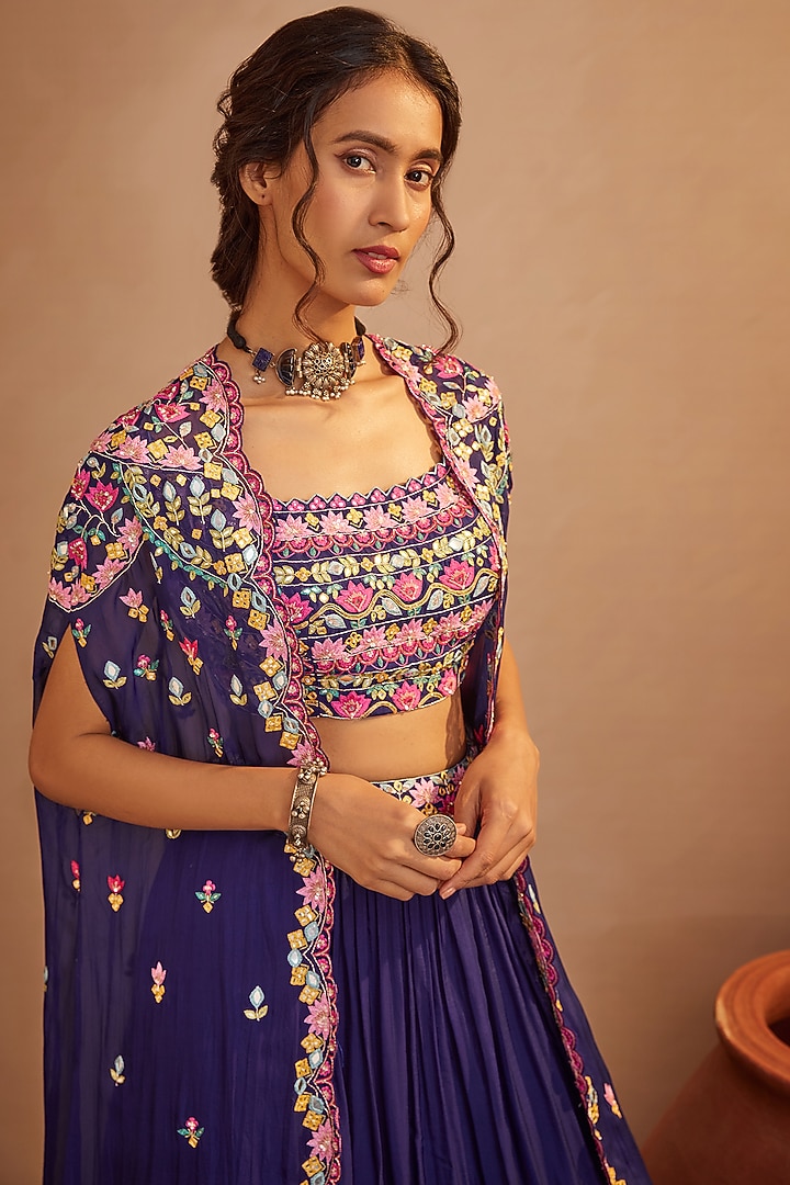 Purple Soft Organza Skirt Set by Aneesh Agarwaal PRET at Pernia's Pop Up Shop