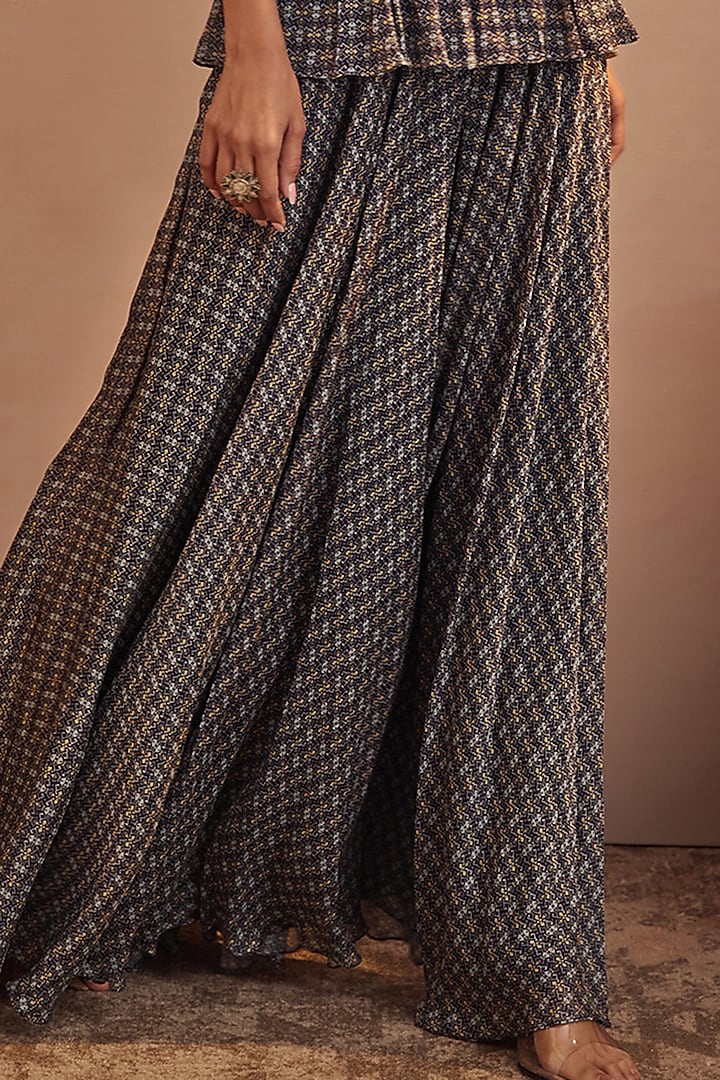 Dark Navy Blue Chinon Chiffon Party Wear Sharara Set by Aneesh Agarwaal PRET at Pernia's Pop Up Shop