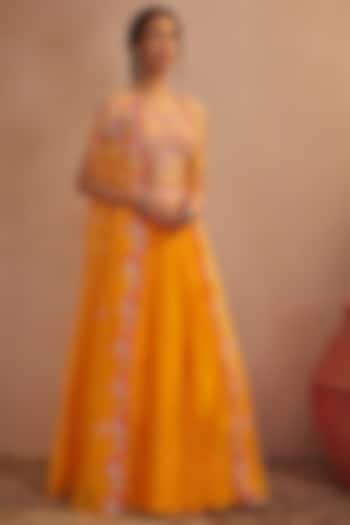 Mango Yellow Soft Organza Skirt Set by Aneesh Agarwaal PRET
