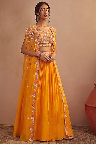 Mango Yellow Soft Organza Skirt Set by Aneesh Agarwaal PRET