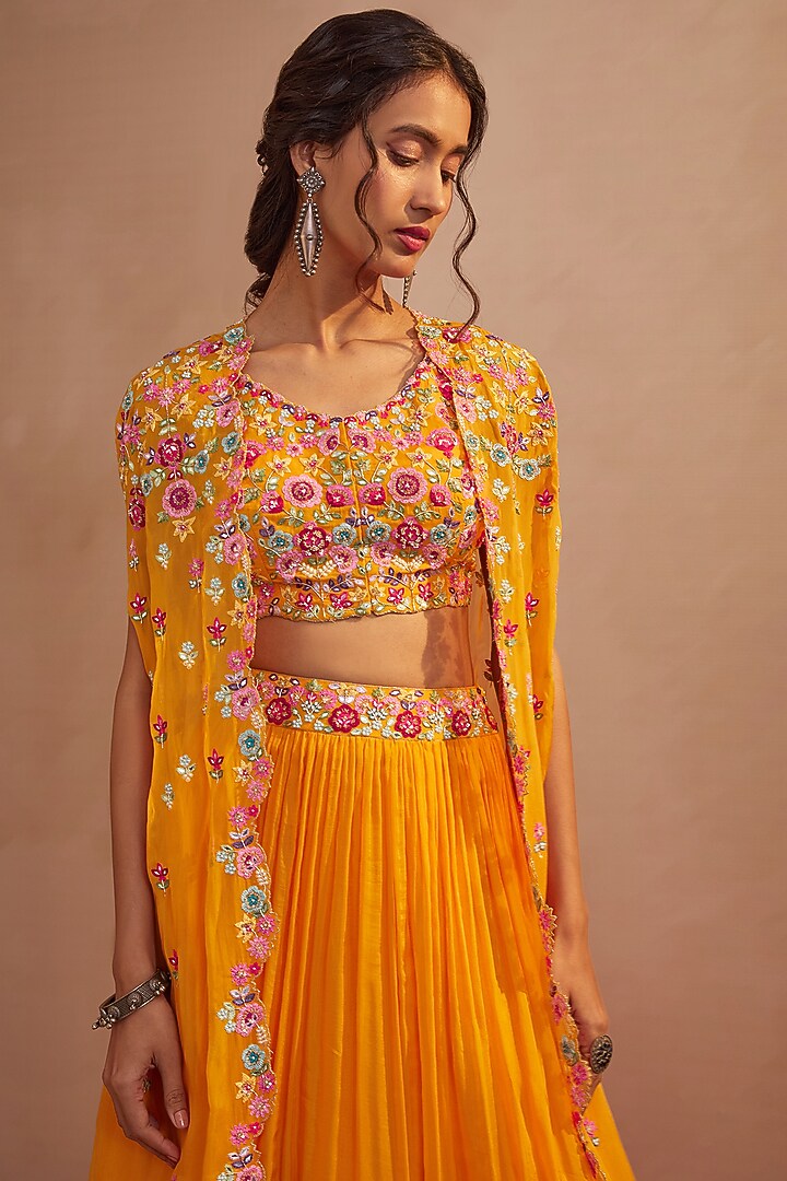 Mango Yellow Soft Organza Skirt Set by Aneesh Agarwaal PRET at Pernia's Pop Up Shop