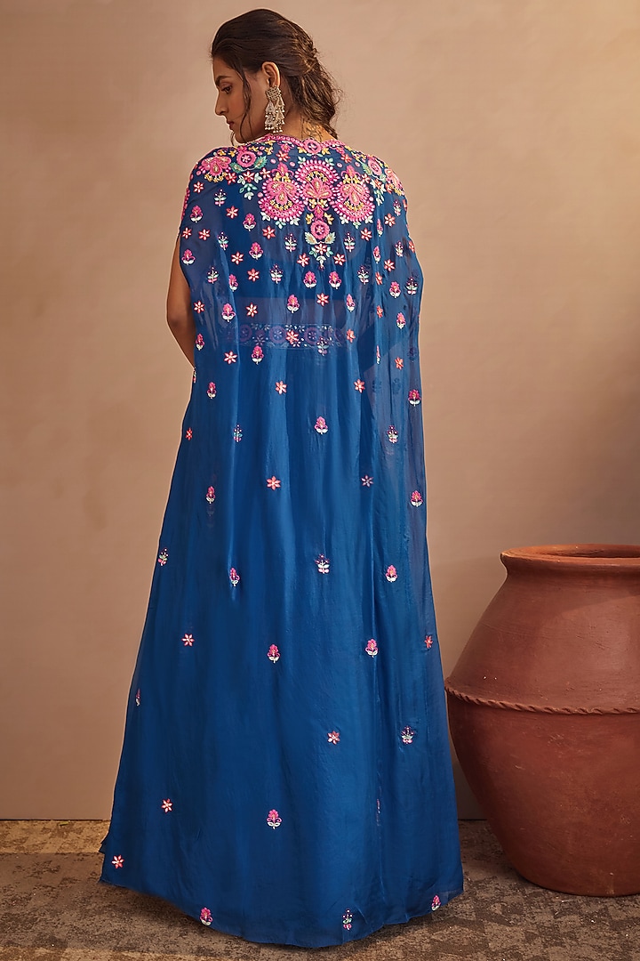 Royal Blue Soft Organza Skirt Set by Aneesh Agarwaal PRET at Pernia's Pop Up Shop