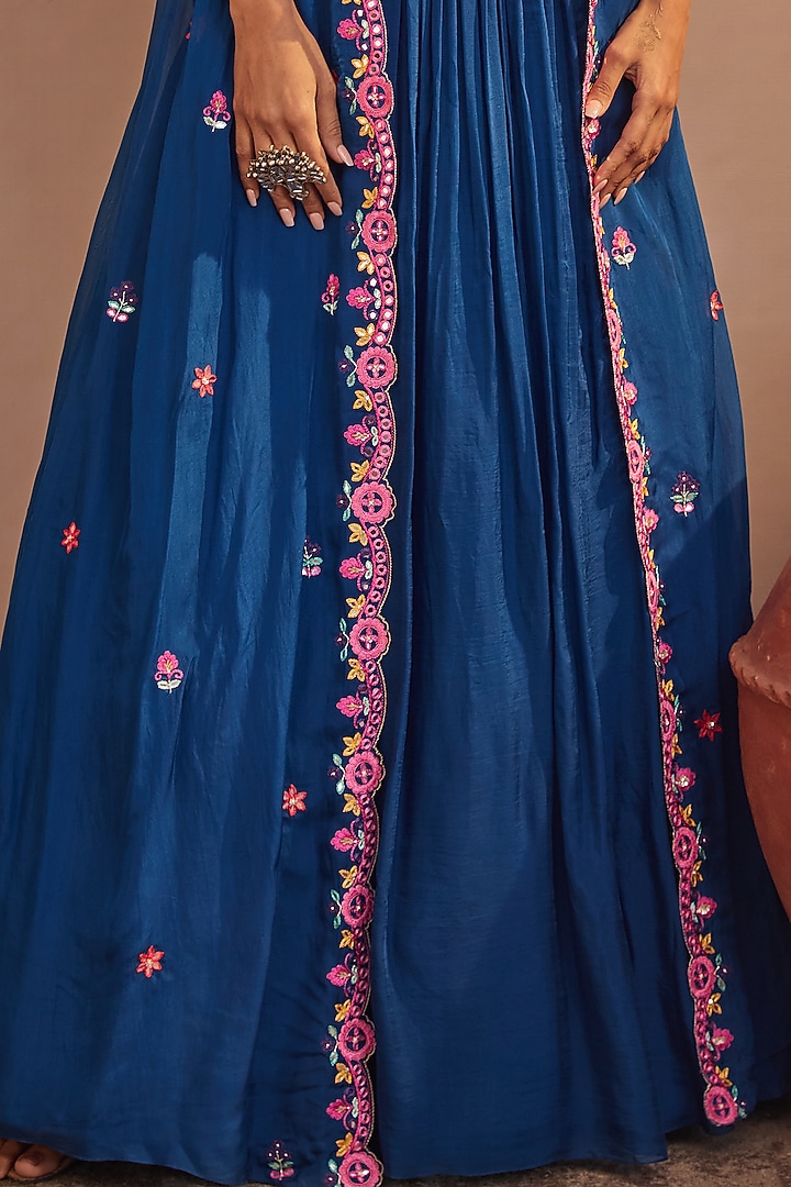 Royal Blue Soft Organza Skirt Set by Aneesh Agarwaal PRET at Pernia's Pop Up Shop