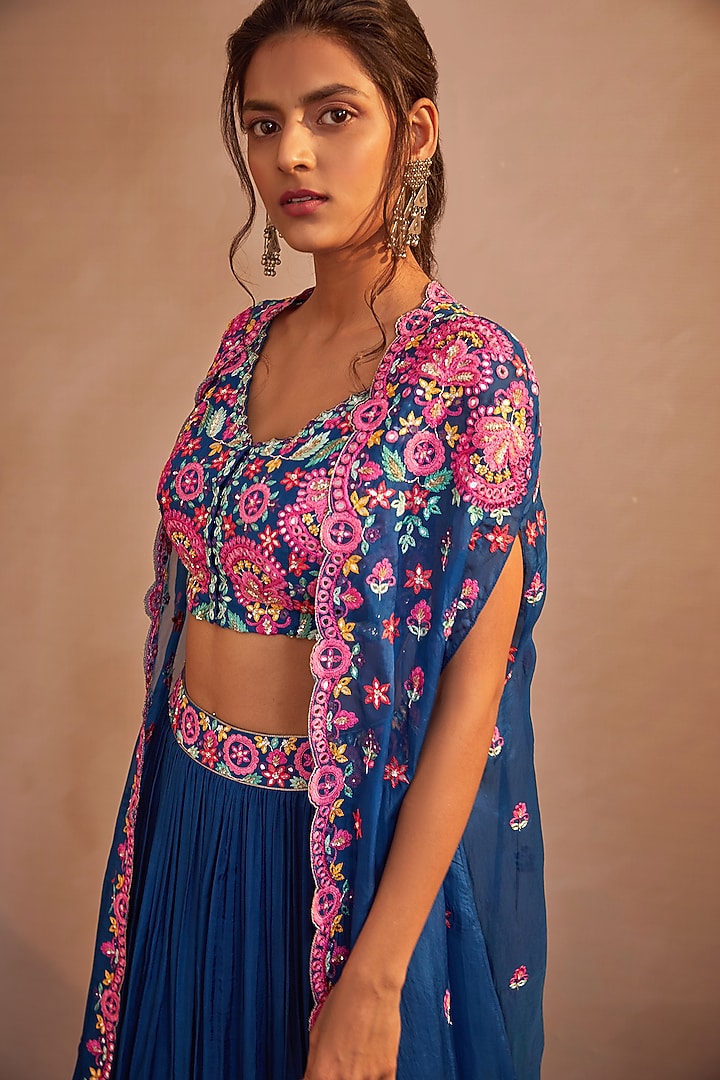 Royal Blue Soft Organza Skirt Set by Aneesh Agarwaal PRET at Pernia's Pop Up Shop