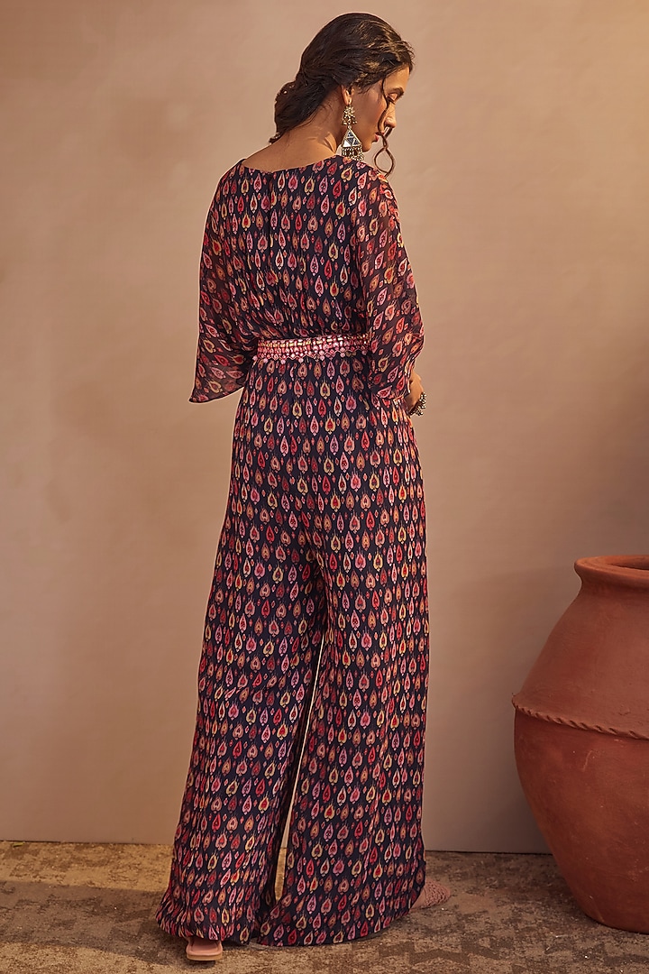 Dark Navy Blue Printed Jumpsuit by Aneesh Agarwaal PRET at Pernia's Pop Up Shop
