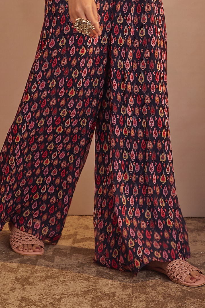 Dark Navy Blue Printed Jumpsuit by Aneesh Agarwaal PRET at Pernia's Pop Up Shop