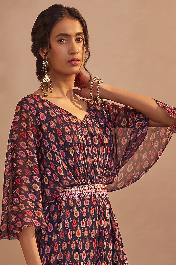 Dark Navy Blue Printed Jumpsuit by Aneesh Agarwaal PRET at Pernia's Pop Up Shop