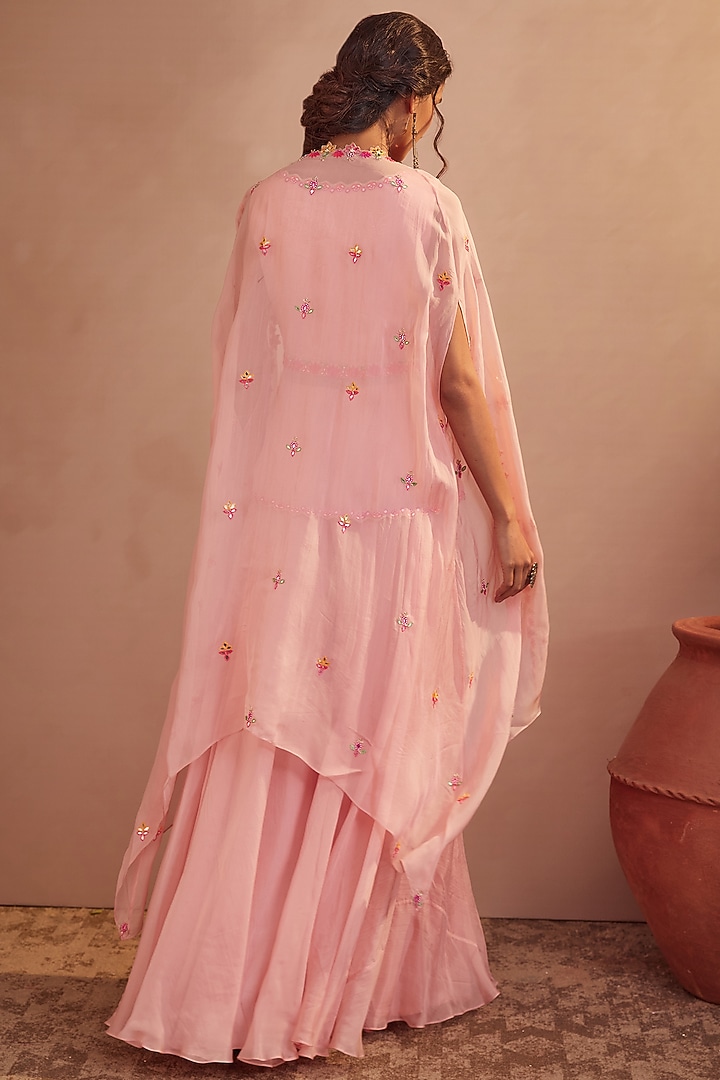 Blush Pink Soft Organza Flared Wedding Sharara Set by Aneesh Agarwaal PRET at Pernia's Pop Up Shop