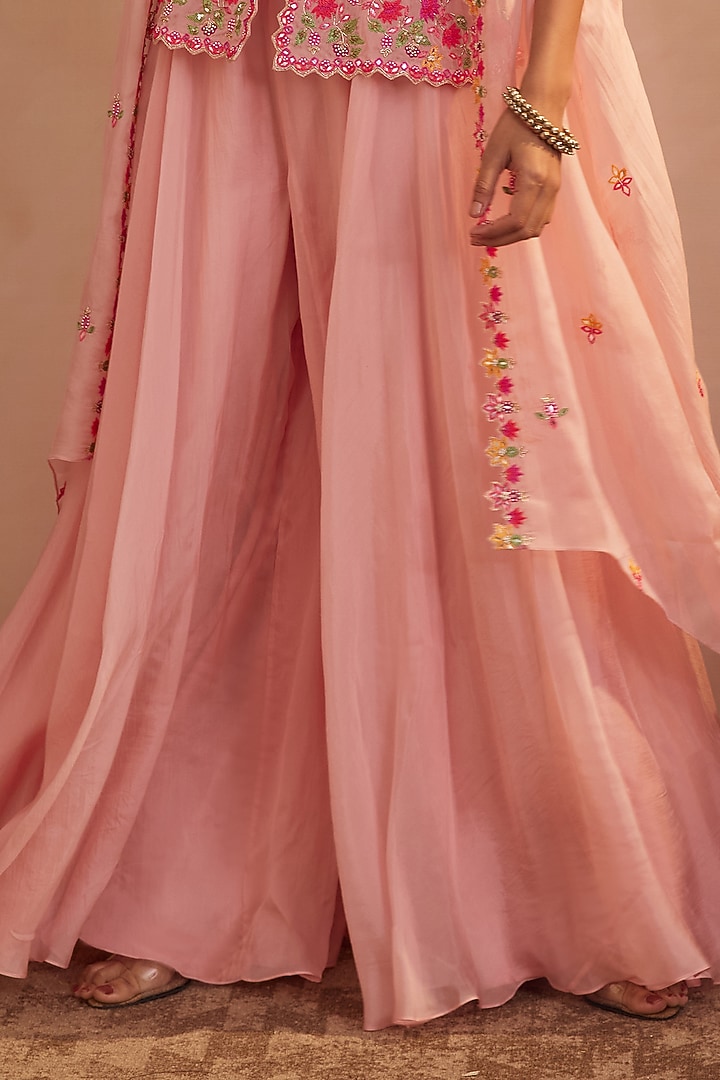 Blush Pink Soft Organza Flared Wedding Sharara Set by Aneesh Agarwaal PRET at Pernia's Pop Up Shop