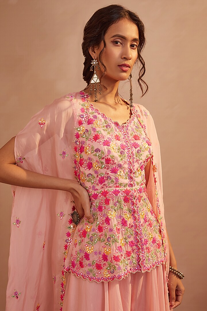 Blush Pink Soft Organza Flared Wedding Sharara Set by Aneesh Agarwaal PRET at Pernia's Pop Up Shop