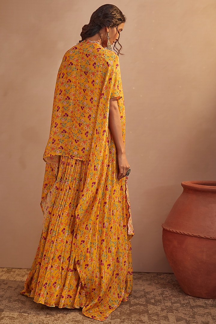 Mango Yellow Floral Printed Skirt Set by Aneesh Agarwaal PRET at Pernia's Pop Up Shop