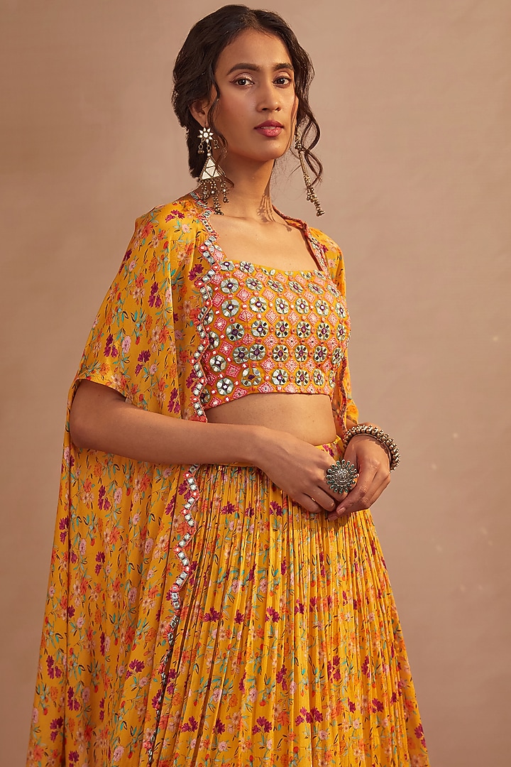 Mango Yellow Floral Printed Skirt Set by Aneesh Agarwaal PRET at Pernia's Pop Up Shop