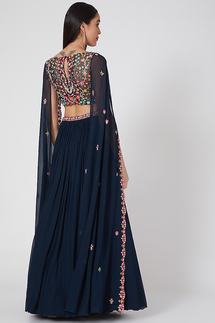 Midnight Blue Georgette Skirt Set by Aneesh Agarwaal PRET at Pernia's Pop Up Shop