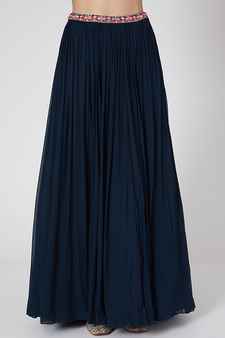 Midnight Blue Georgette Skirt Set by Aneesh Agarwaal PRET at Pernia's Pop Up Shop